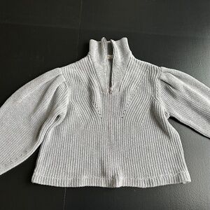 Cropped Puff Sleeve Half Zip Women's Sweater Retrod GUC Grey US XS